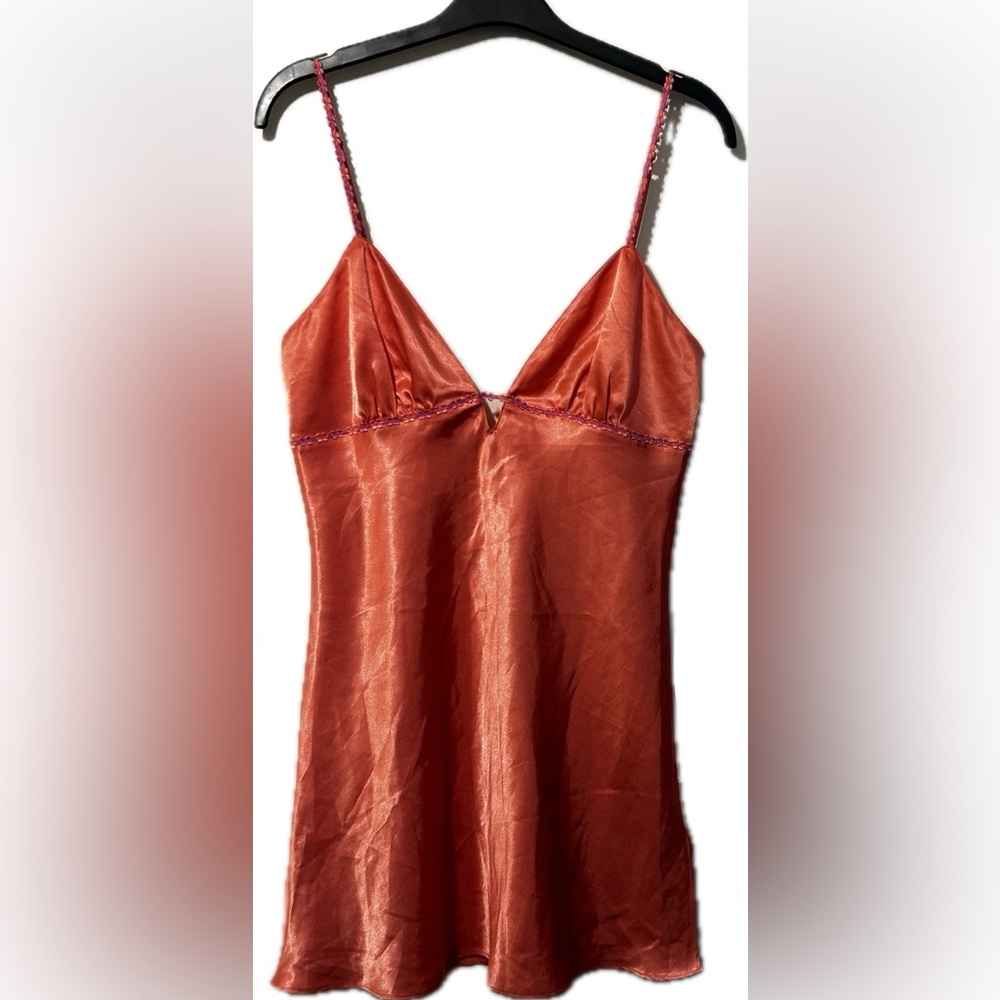 Vintage LaSenza Women’s satin mini slip dress floral embroidery trim. Size M
